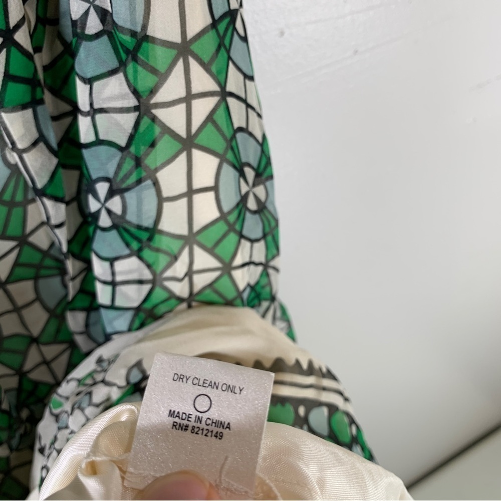 ANNA SUI ANTHROPOLOGIE Silk midi dress sleeveless green floral square neck XS - Picture 8 of 16